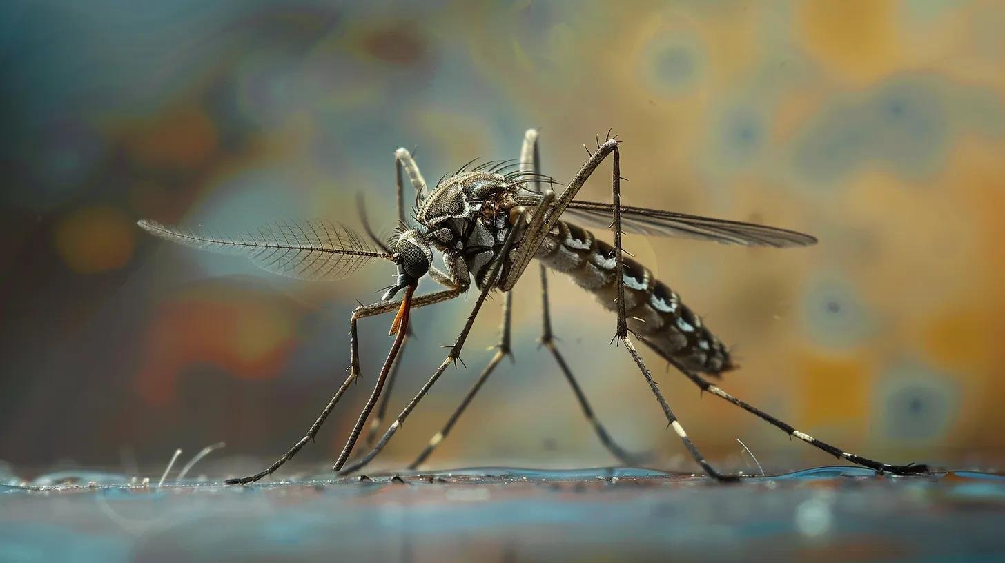macro view of a black mosquito on a damp ground