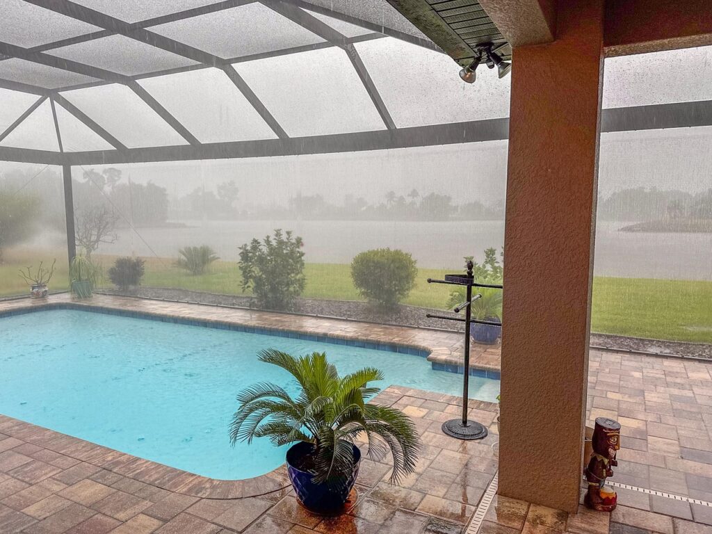 florida, storm, swimming pool, raining, rain, nature, sky, clouds, cloudy