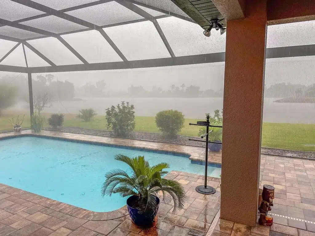florida, storm, swimming pool, raining, rain, nature, sky, clouds, cloudy